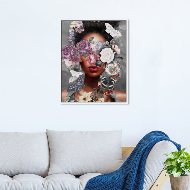 «Butterfly Explosion», impression sur toile, Toile avec cadre flottant, H 21 po x l 17 po, Blanc
