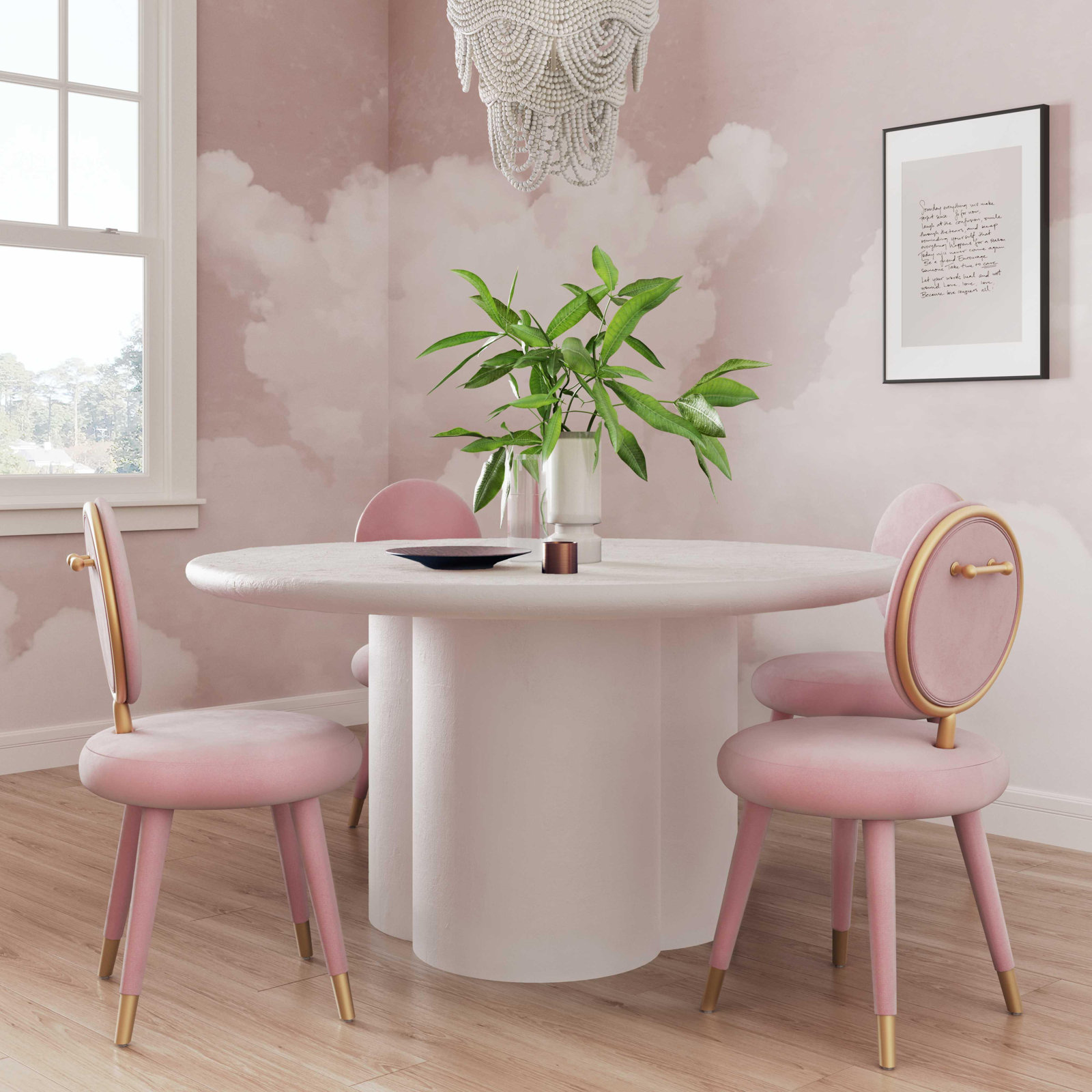 59.3'' Round Dining Table, White