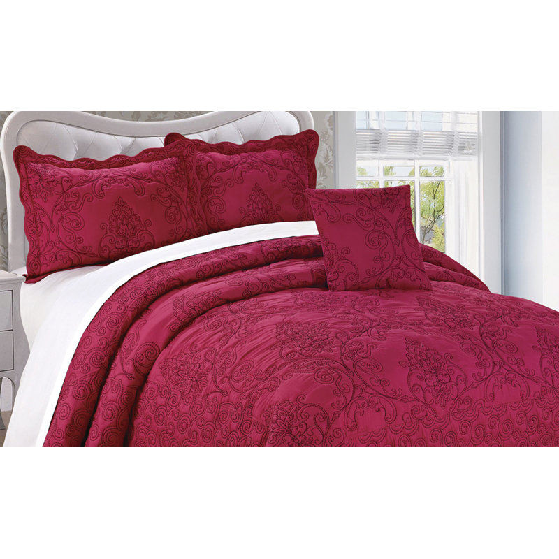 Ensemble de couvre-lit traditionnel en microfibre 4 pièces Etna, Sangria, Très grand