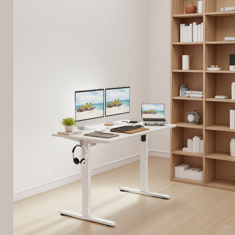 Bureau de travail électrique à hauteur réglable, H 47 po x l 48,43 po x P 24 po, Blanc