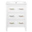 Meuble-lavabo blanc rétro 24 po avec lavabo en céramique, 3 tiroirs, structure en bois massif - Protection contre les débordements-130058139