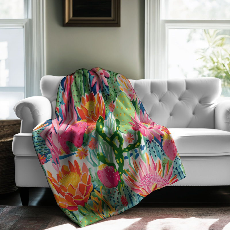 Preppy Cactus Decor - Couverture sherpa de qualité supérieure 1 pièce, L 60 po x l 50 po