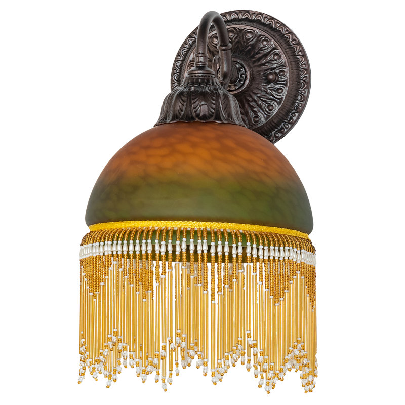 1 - Light Armed Sconce, Brown/Green, 8" H x 8" W x 8" D