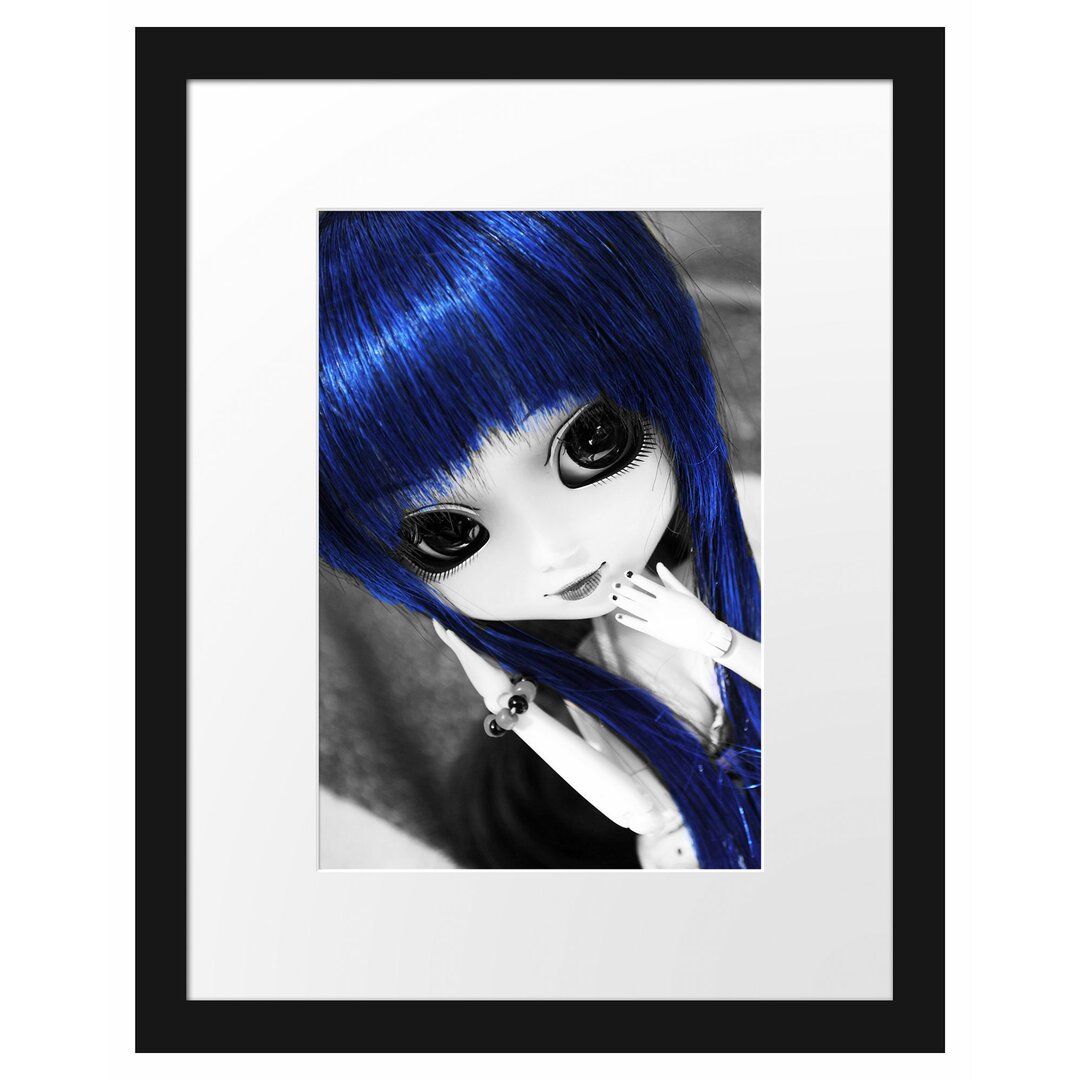 Gerahmtes Poster Pullip-Puppe mit blau Haaren