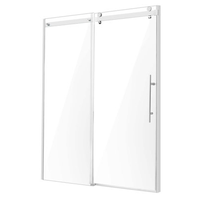 Frameless Shower Door, 58-59 W X 75 H In, Shower Sliding Glass Door With 5/16 In(8Mm) Clear Tempered Glass, Waterproof Shatterproof NANO Stainproof With Stainless Steel Hardware, Chrome