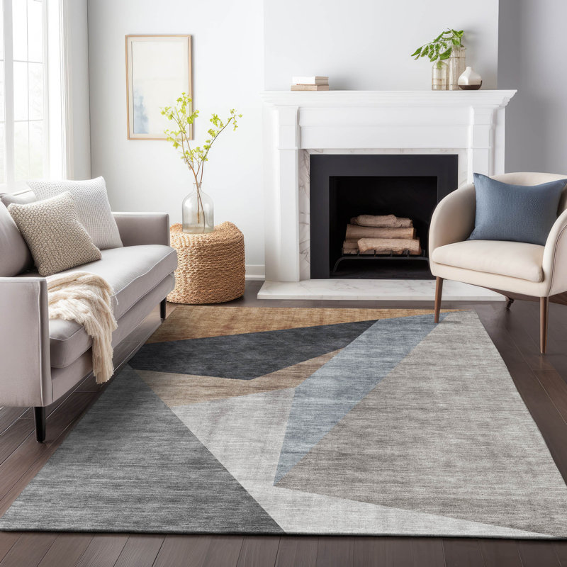 Tapis taupe Prisco lavable à la machine de qualité supérieure, Rectangulaire 3 pi x 5 pi