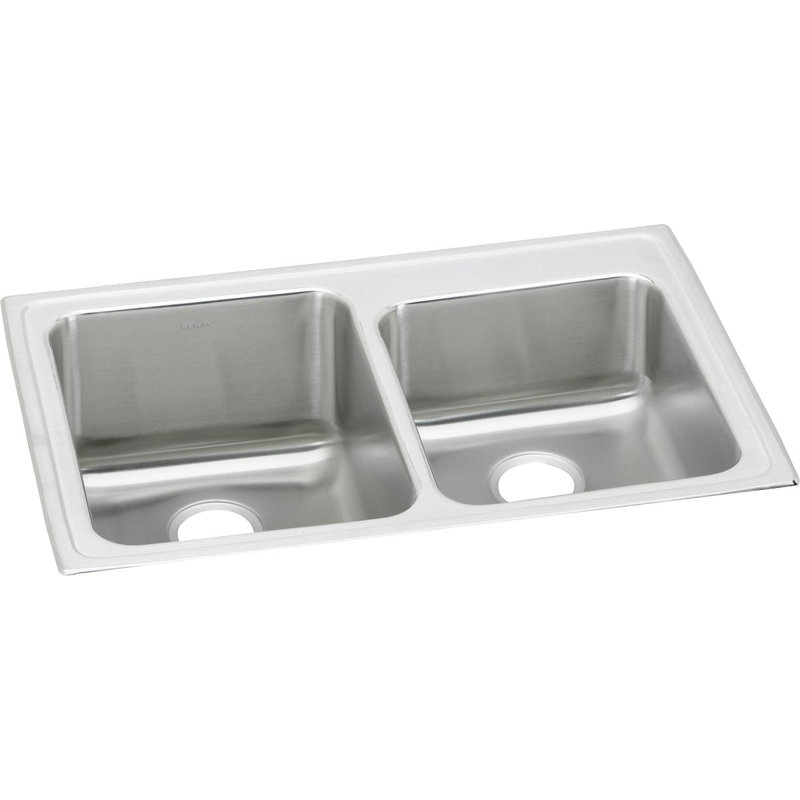 Lustertone 33" L x 22" W Double Basin Drop-in Kitchen Sink with Drain Assembly, 0 hole