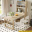  Buffet compact avec table de salle à manger pliante sur roulettes, tablettes de rangement et crochets, chêne naturel-1963942405