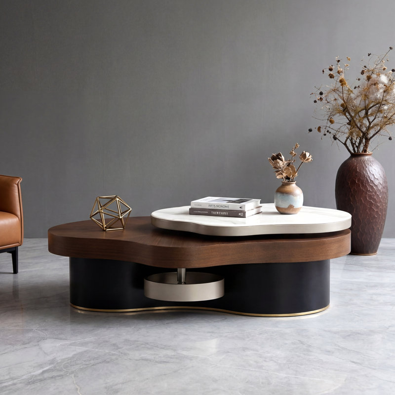 47.2" Crafted with ingenuity Coffee Table – Irregular Stone Slab With Fluid Wood Grain-Waterproof Surface and Heatproof Living Room Table,Cloud Coffee Table,