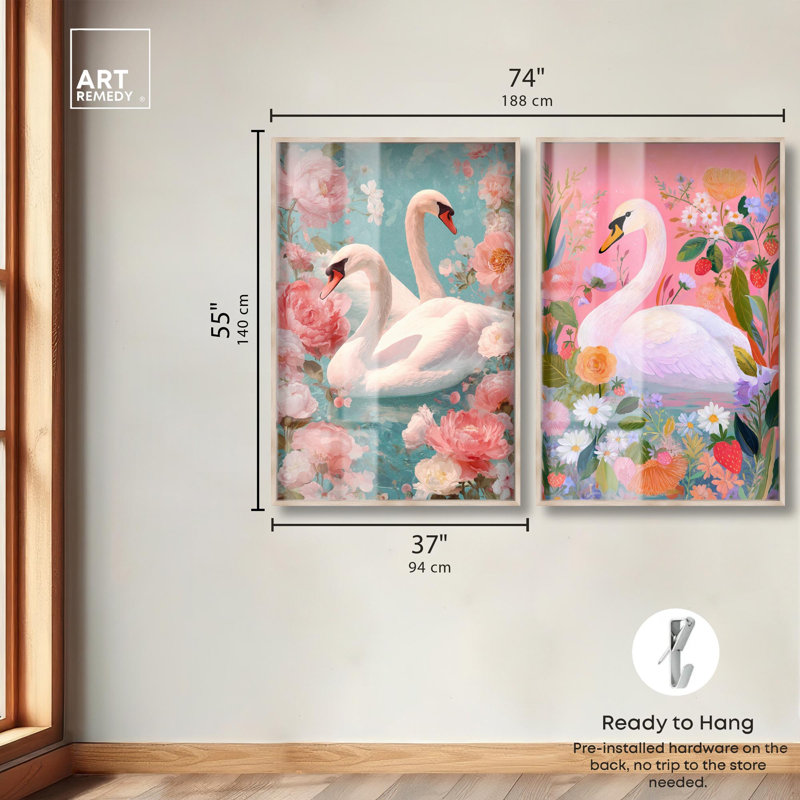 Dreamy Swans Glam Art , H 55 po x l 37 po, Crème, crème