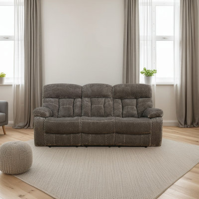 3-Person Reclining Sofa With Drop-Down Table & Cup Holders, Soft Microfiber