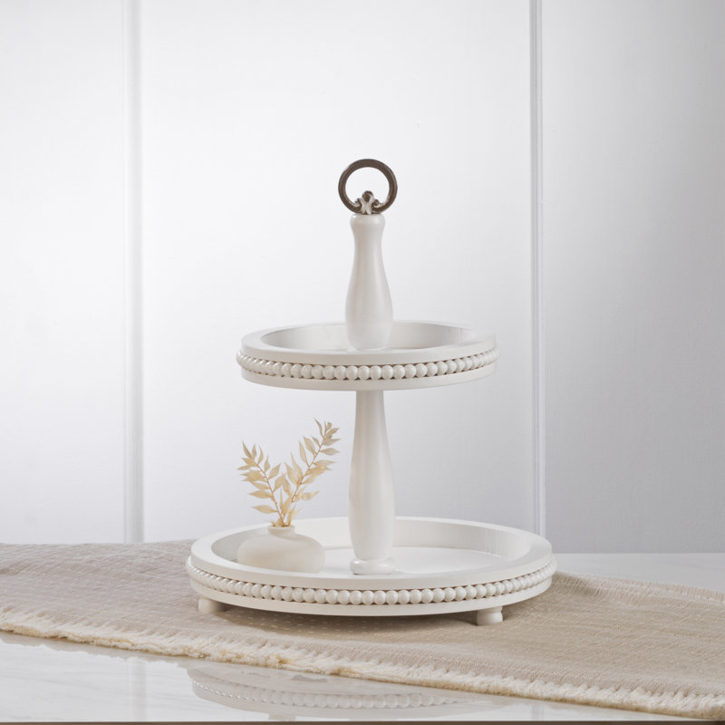 2 Tier Wooden Beaded Display Stand , White