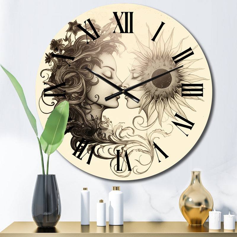 Couple en train de s'embrasser au soleil Illustration rétro I horloge murale en métal, Moyenne