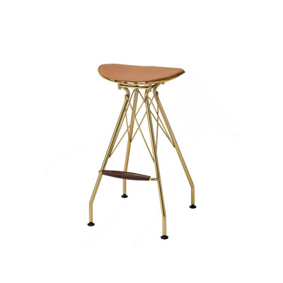 Dragea Whiskey Synthetic Leather & Gold Finish Bar Stool (Set Of 2)