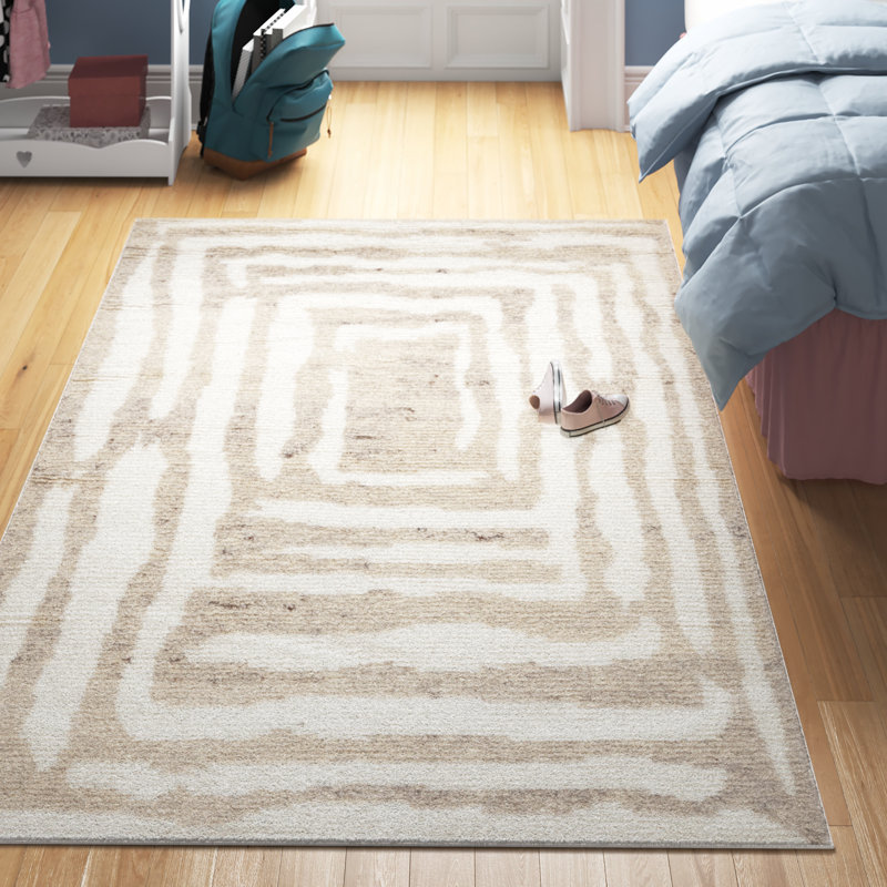 Tapis ivoire / beige en laine tissé à plat à la main Kass, Rectangle de 5 pi x 8 pi