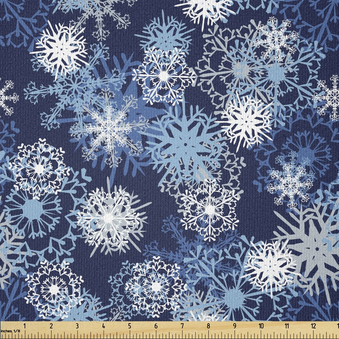 Stoff als Meterware, Aufwändige Schneeflocken Weihnachten, Winter, Blassblau Dunkelblau