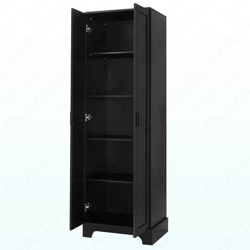 Armoire de rangement avec deux portes pour salle de bain, bureau, tablette réglable, panneau de fibres à densité moyenne, noir