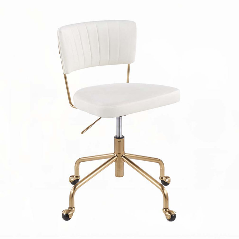 Tania Contemporary Task Chair in Metal and Cream Velvet by LumiSource, Cream