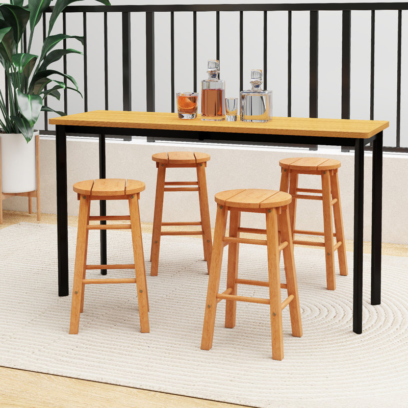 Ensemble de 2 tabourets de bar en bois 24 po avec repose-pieds rond pour jardin 24 po, 2, 24"