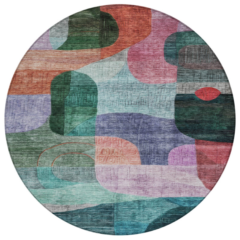 Elina Green Washable Indoor-Outdoor Rug - , 8' x 8'