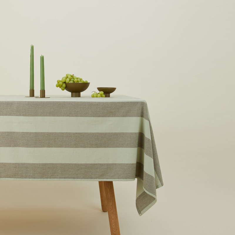 Olive and Sage Striped Cotton Rectangular Tablecloth