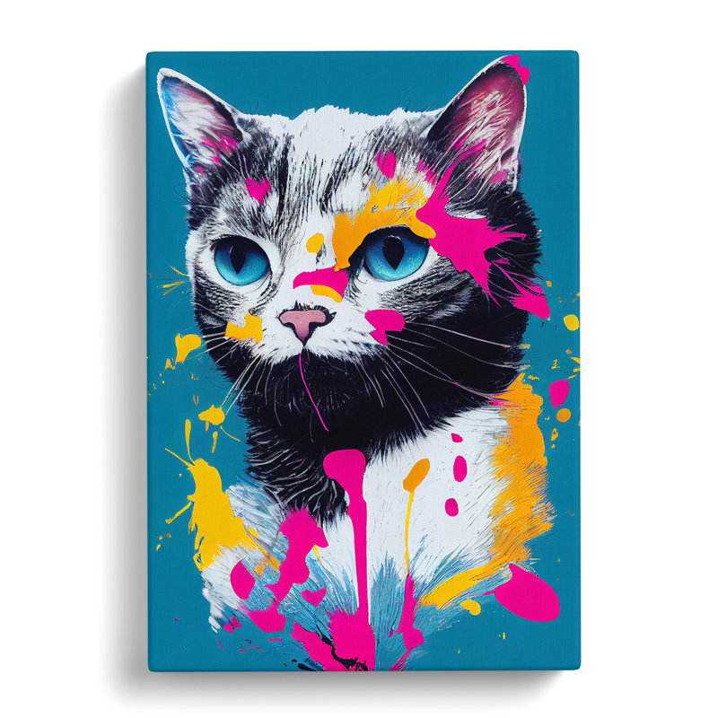 Paint Splat Cat No.3 - Wrapped Canvas Print, 50cm H x 35cm W x 3cm D