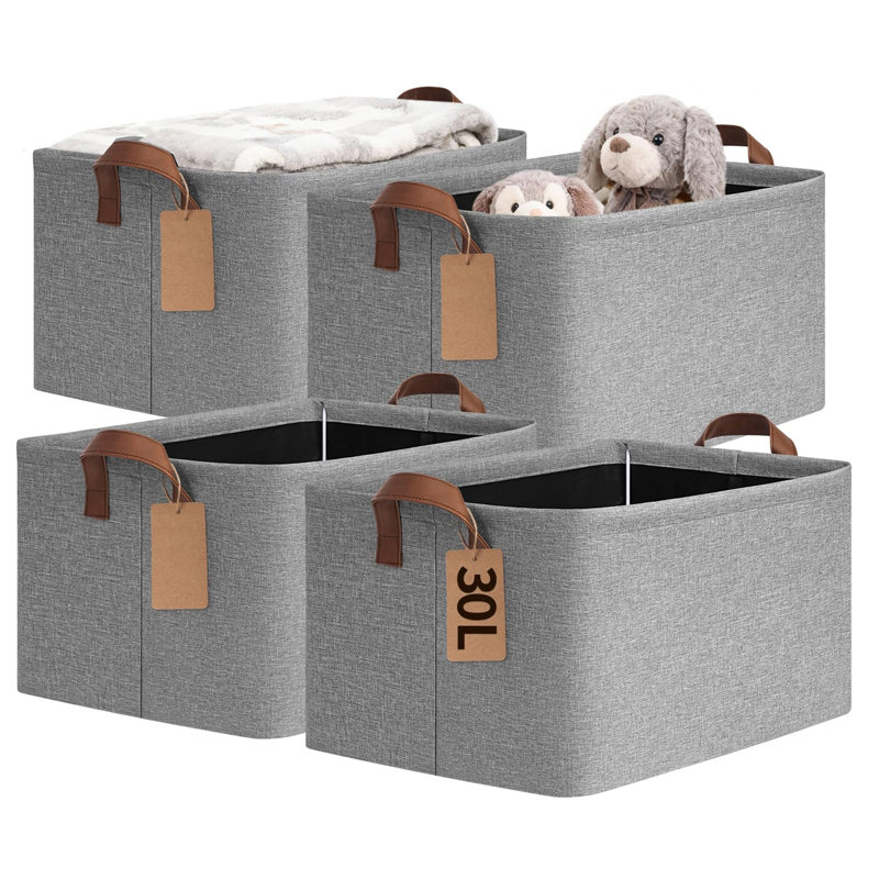 Set Of 4 Collapsible Large Fabric Storage Baskets With Handles, Decorative Closet Organizer Bins For Bedroom And Living Room, 16.8 In X 11 In X 9.8 In