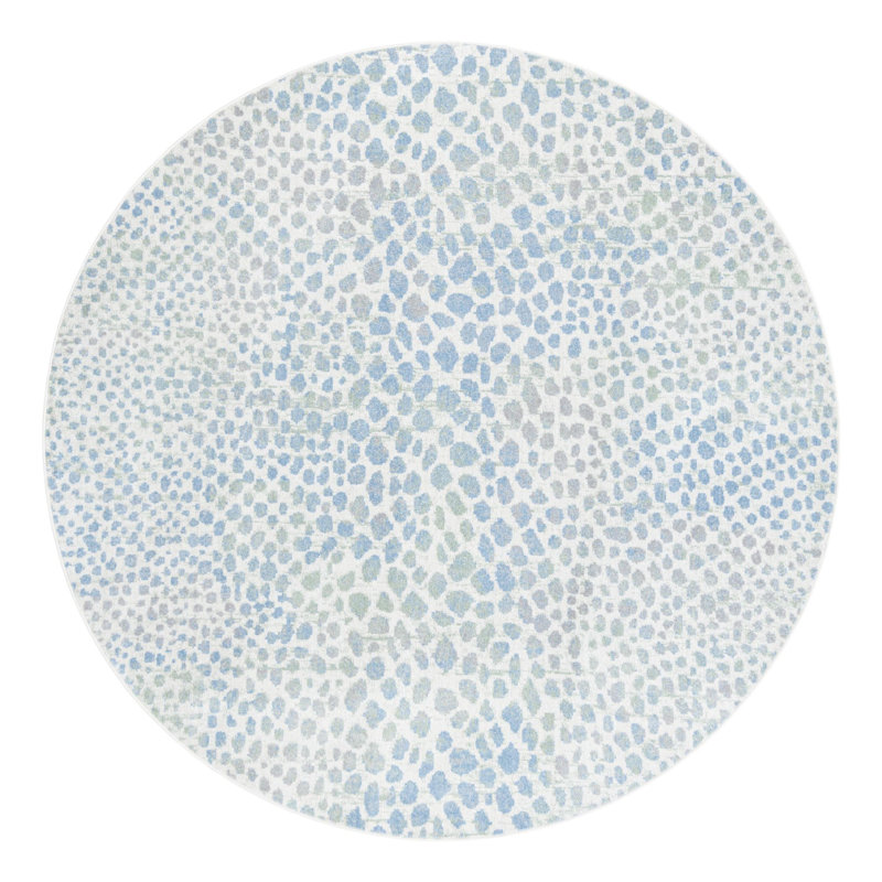 Tapis ivoire / bleu / gris en polyester tissé à la machine Azion, Rond 7 pi 10 po