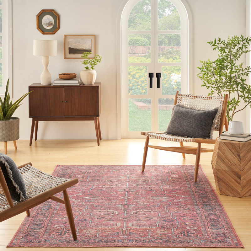 Machine Washable Oriental Red Area Rug, Rectangle 6' x 9'