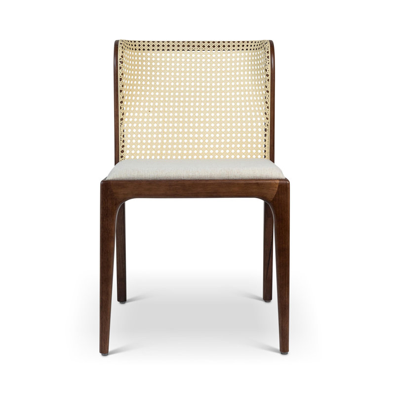 Modern Brazilian Upholstered Dining Chair, Medley Ivory/Nogal and Natural Frame