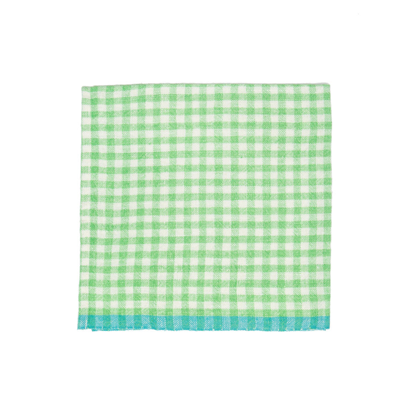 Gingham Linen Square Napkins, Lime/Aqua