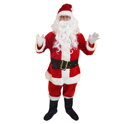 Adult Santa Claus Suit Christmas Costume Fancy Dress Deluxe Velvet Full Set-l
