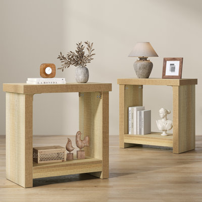 End Tables Set Of 2 For Living Room, Narrow Side Tables With Storage Shelves, Square End Table For Bedroom, Slim Nightstands, Skinny Rectangle Accent