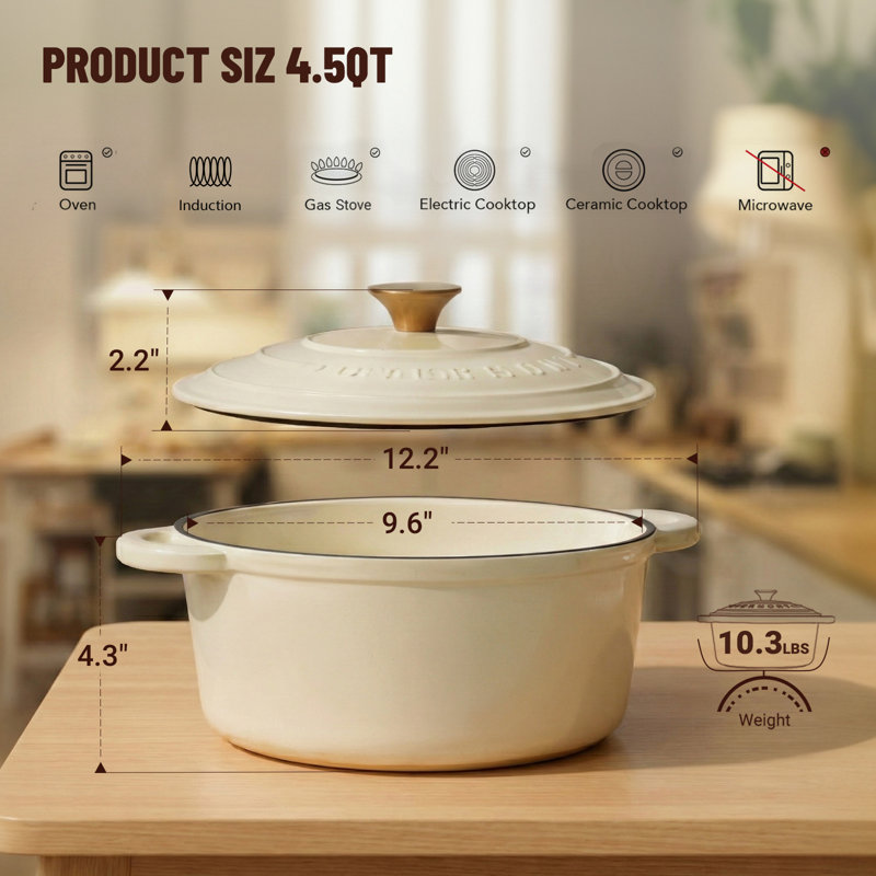 Cocotte en fonte émaillée Overmont avec couvercle et accessoires Overmont - Batterie de cuisine pour la cuisson, le rôtissage et les ragoûts