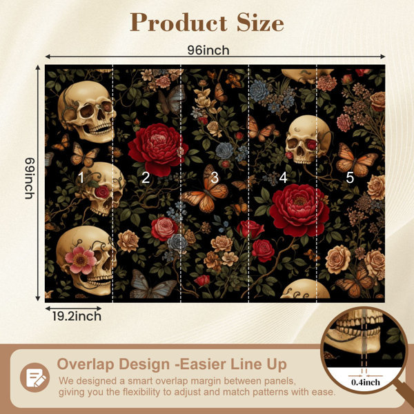Red Barrel Studio Peel and Stick Wallpaper Skull Floral Butterflies ...