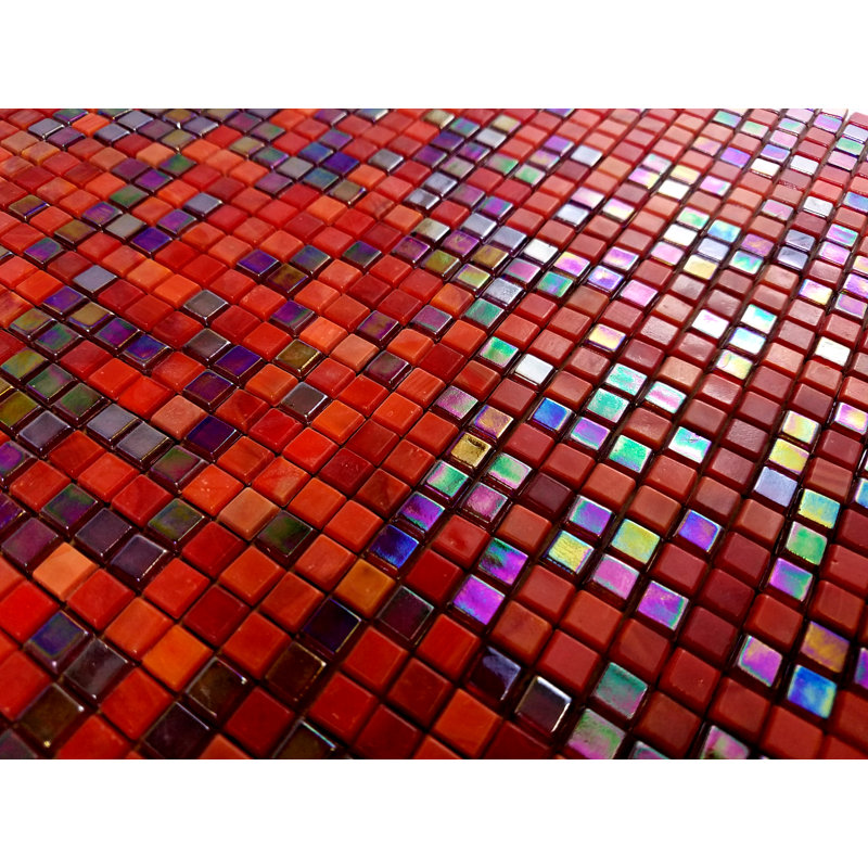 Galaxy 0.3125 in. x 0.3125 in. Iridescent Glass Pressed Edge Tiny Square Mosaic Wall Pool & Floor Tile, Red