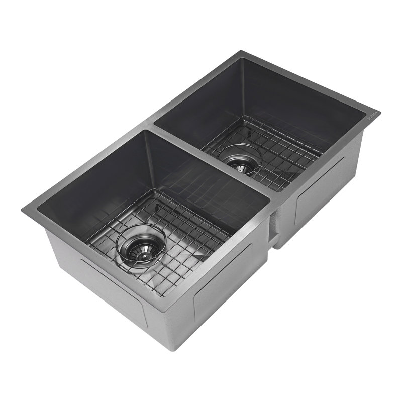 Stainless Steel Double Bowl Kitchen Sink, Satin Black