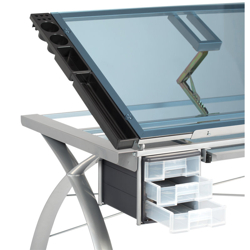 Futura 59'' Black Metal and Clear Glass Drafting Table with Storage