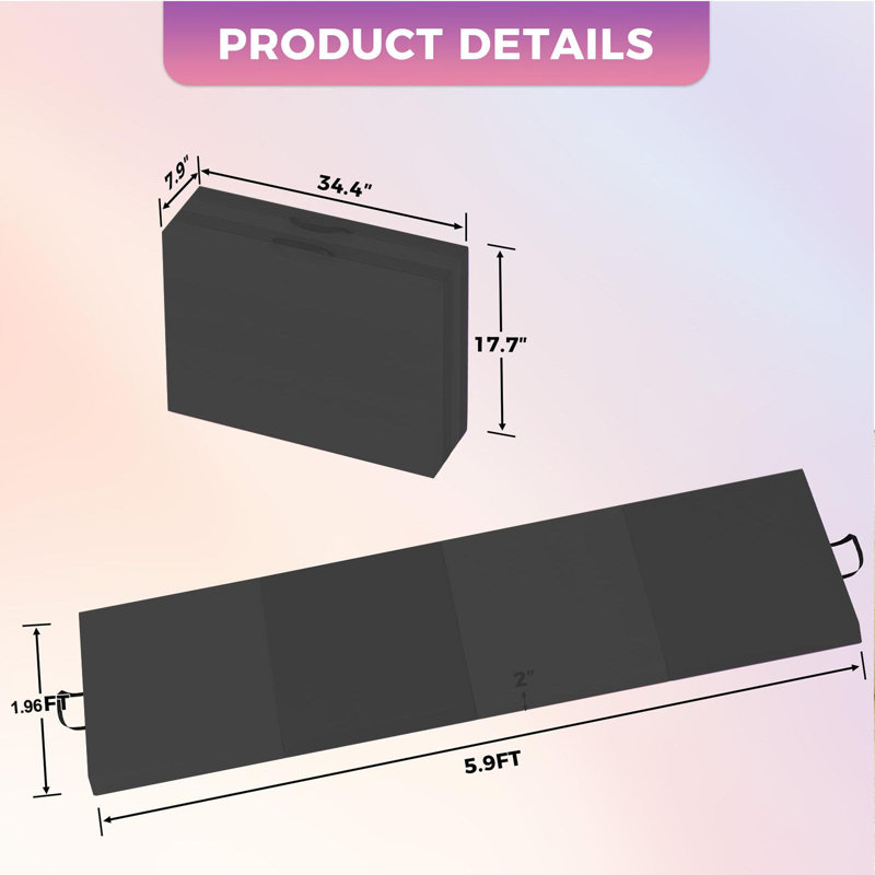 Tapis de gymnastique pliable de 6 pi x 2 pi, tapis de dégringolade portatif épais à 4 panneaux pour les arts martiaux à domicile
