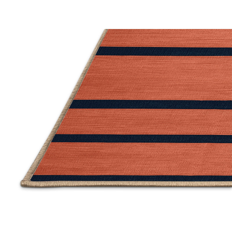 Machine Washable Horizontal Stripes Pink Area Rug, Round 4'