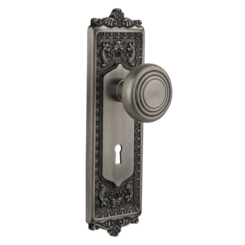 Egg & Dart Plate with Decorative Keyhole and Deco Door Knob, 2 3/8, Antique Pewter