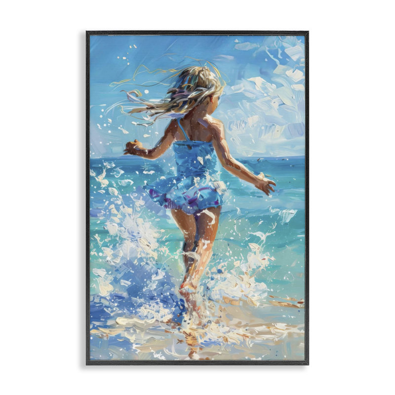 «Girl Splashing on Shore», estampe numérique, design par LSR Design Studio, H 24 po x l 16 po, Giclée encadrée noir minuit