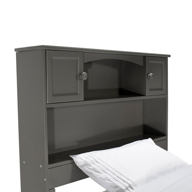 Lit avec base en bois massif Bouldin, Simple TG, Gris