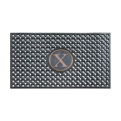 Monogram Large Weave Pattern Door Mat, 24"x39", Natural Rubber, Black, Outdoor Entryway Dirt-Scraper