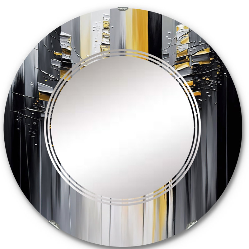 Philecia - abstrait géométrique noir et jaune I - miroir mural géométrique moderne, 24 po x 24 po