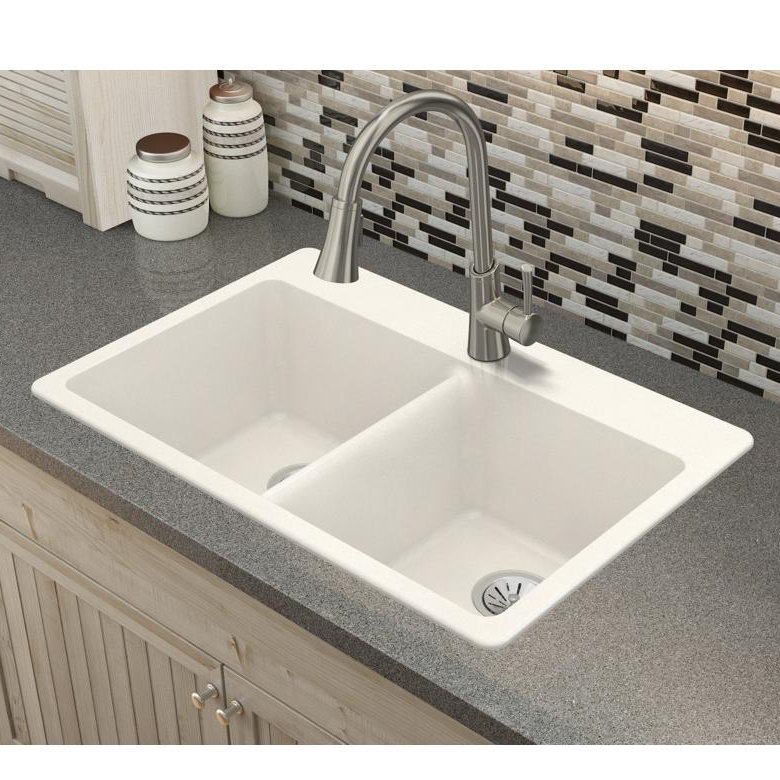 Quartz Luxe 33" Double Basin Drop-In Sink, Ricotta
