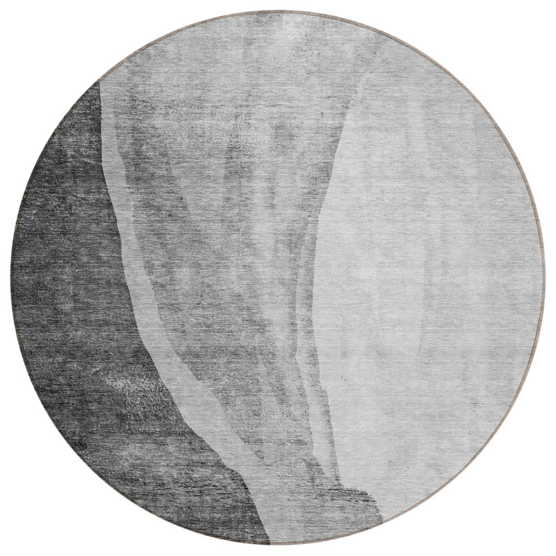 Chev Washable Abstract Indoor / Outdoor Rug, Round 8'
