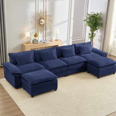 156” Oversized  U Shape Sectional Couch with Movable Ottoman, Oversized Modular Comfy Cloud Sofa with Double Layer Cushion, 6 Seater Deeper Seat Couches for Living Room/Home Office/Apartment