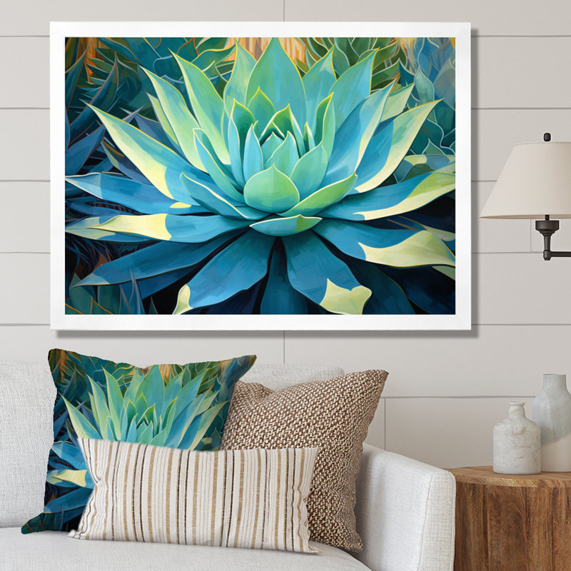«Green Succulents Majestic Agave II - Succulent», art mural, Cadre simple blanc, H 12 po x l 20 po x P 1 po