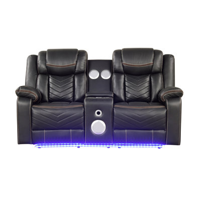 Challenger Modern Contemporary LED Power Recliner Loveseat With Console